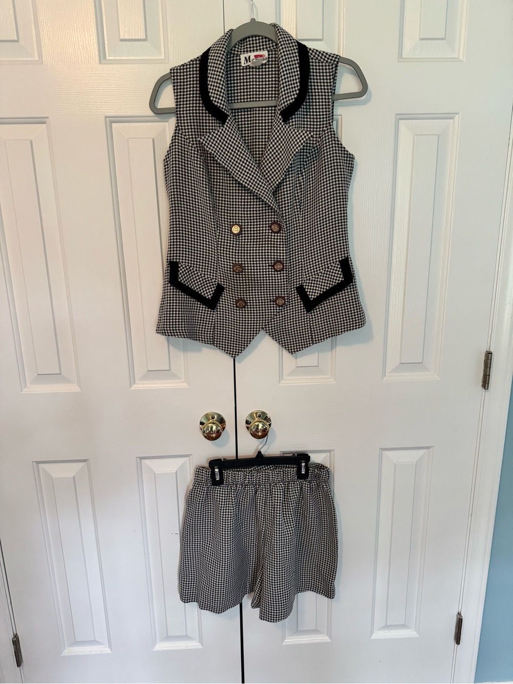 Vtg 90s Maxima Gingham Houndstooth Vest & Shorts Set Small Made in USA